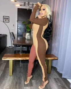 欧尚美 New In Rib ColorBlock Jumpsuit