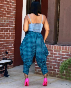Divanewlook GINGHAM PRINT HAREM PANTS New In