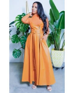 欧迪 High Waist Vegan Leather Skirt