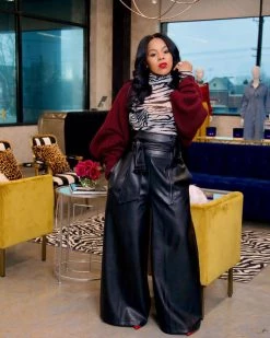 欧迪欧 Bottoms High Waist Vegan Leather Pants