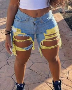 Divanewlook New In Fashion Sexy Broken Hole Denim Pants