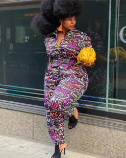 妮妮维雅 Groovy Print Cargo Jumpsuit Set New In