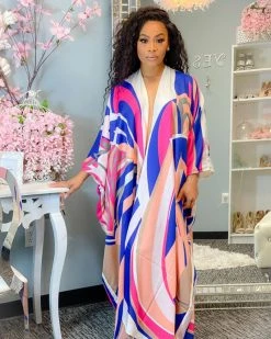 茉菲 Outerwear Printed Casual Long Cardigan