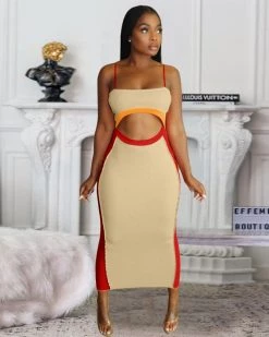 Divanewlook NUDE COLOR BLOCK DRESS