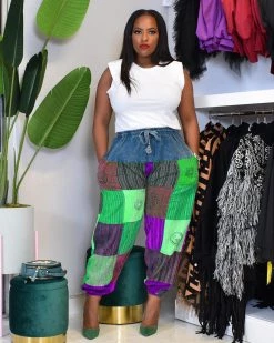 Divanewlook TRIBAL PRINT PATCH DENIM JOGGER New In