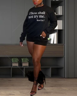 欧时尚 Plus Size Thou Shall Not Try Me Sweatshirt