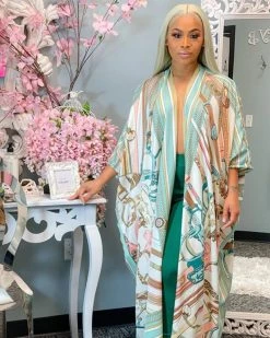 茉菲 Outerwear Printed Casual Long Cardigan