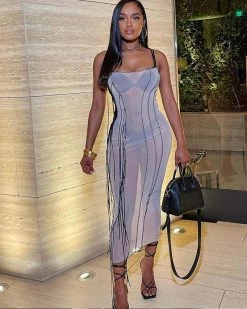 Divanewlook Tassels Color Patchwork Bodycon Dress