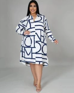 胖妹儿 Blue Nori Tunic Dress