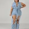 快乐王国 Baggy Denim Plus Jumpsuit Plus Size