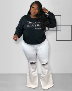 欧时尚 Plus Size Thou Shall Not Try Me Sweatshirt