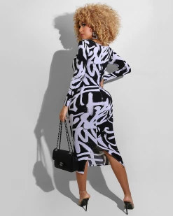 鸣达 Graffiti Print Body-con Dress Plus Size