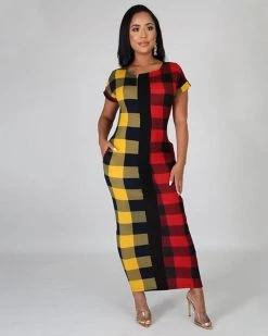 Divanewlook Can't Be Plaid Maxi Dress New In