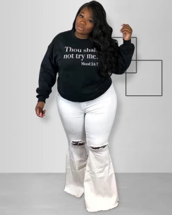欧时尚 Plus Size Thou Shall Not Try Me Sweatshirt