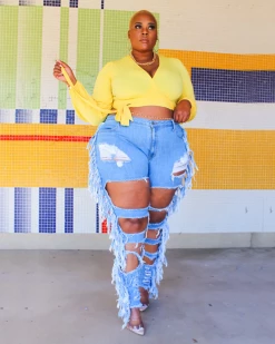 宇衣阁 Distressed Fringe Jeans