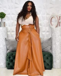 欧迪 High Waist Vegan Leather Skirt