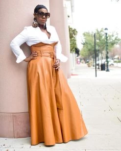 欧迪 High Waist Vegan Leather Skirt