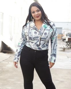 欧时尚 Plus Size Colorful Moto Jacket