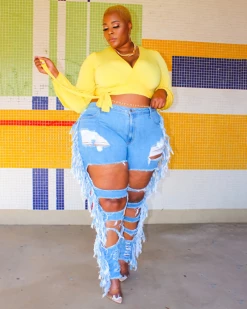 宇衣阁 Distressed Fringe Jeans