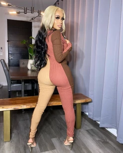 欧尚美 New In Rib ColorBlock Jumpsuit