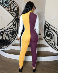 欧尚美 New In Rib ColorBlock Jumpsuit