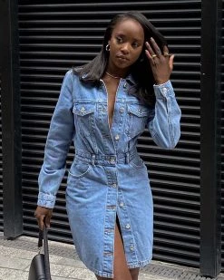 Divanewlook New In Classic Denim Dress/Jacket