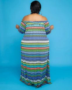 Divanewlook New In Colorful Off Shoulder Dress