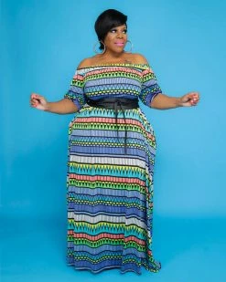 Divanewlook New In Colorful Off Shoulder Dress