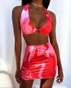 MLSDNL Lace Up Front Cold Shoulder Top & Split Hem Skirt New In