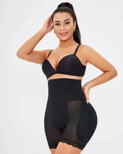 Divanewlook Mesh Lace Trim Shapewear Shorts