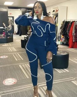 Divanewlook Pearl Beaded Sweater Crop Top Set New In