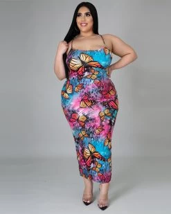 Divanewlook Butterflies Maxi Dress