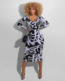 鸣达 Graffiti Bodycon Dress