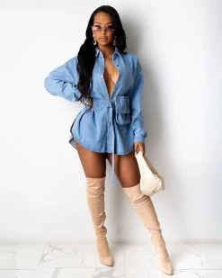 Divanewlook Belted Denim Blouse New In