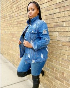Divanewlook Plus Size FASHION TOUR DENIM JACKET