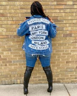Divanewlook Plus Size FASHION TOUR DENIM JACKET