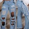 彩君服饰 Krystal Fringe Denim Jeans Bottoms