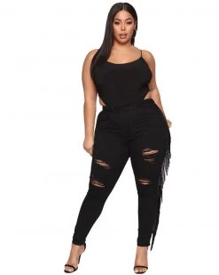 姗妮 Denim Fringe Jeans New In