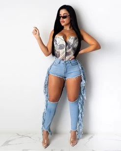 茉菲 Thighs Out Denim Jeans Bottoms