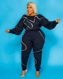 Divanewlook Pearl Beaded Sweater Crop Top Set New In