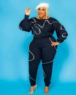 Divanewlook Pearl Beaded Sweater Crop Top Set New In