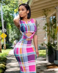 Divanewlook Plaid Knot Maxi Dress New In